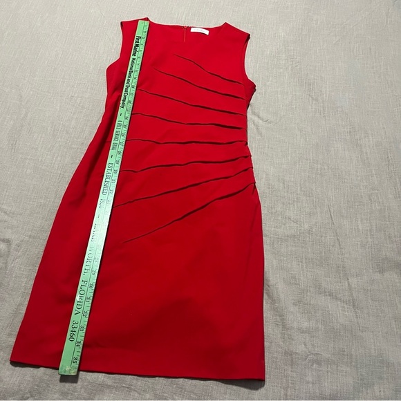 Calvin Klein Vibrant Red Midi Dress Body Con Side Ruching Size 8 Medium Holiday - Picture 5 of 7